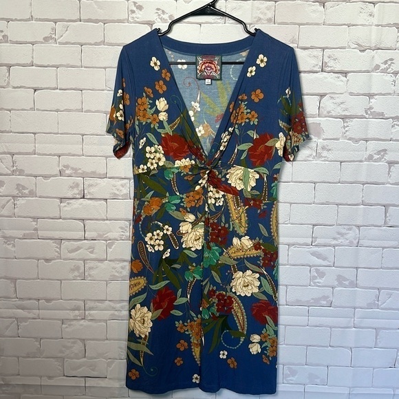 Johnny Was Dresses & Skirts - Johnny Was Size Small Women’s Twist front v neck blue rose pattern midi dress